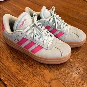 Adidas Women's Sneakers - Light Blue with Pink Accents